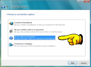 Windows Vista internet connection setup. Click for larger version