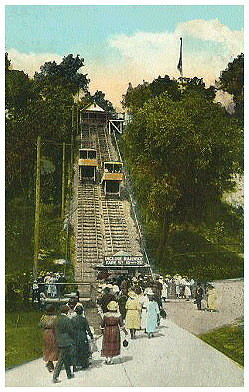 (Image: Incline Showing the Lower Station, the Cars and
  People Lined Up)