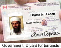 New Fed ID card for terrorists