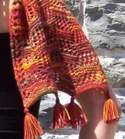Brickwork scarf knit in handpainted 'Fiery Fuchsia' merino from Tradewind Knitwear Designs.