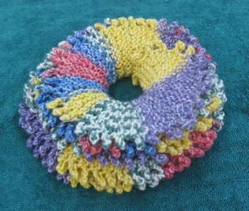 Sea Lettuce scarf knit in printed Opal sock yarn.