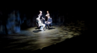 (Image: `Confession Time': Two Females Question Two Males
  Seated Facing One Another within a Shadowy Void)
