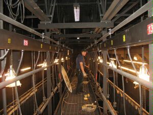 (Image Right: Richard on a Catwalk Surrounded by
  Electrical Components)